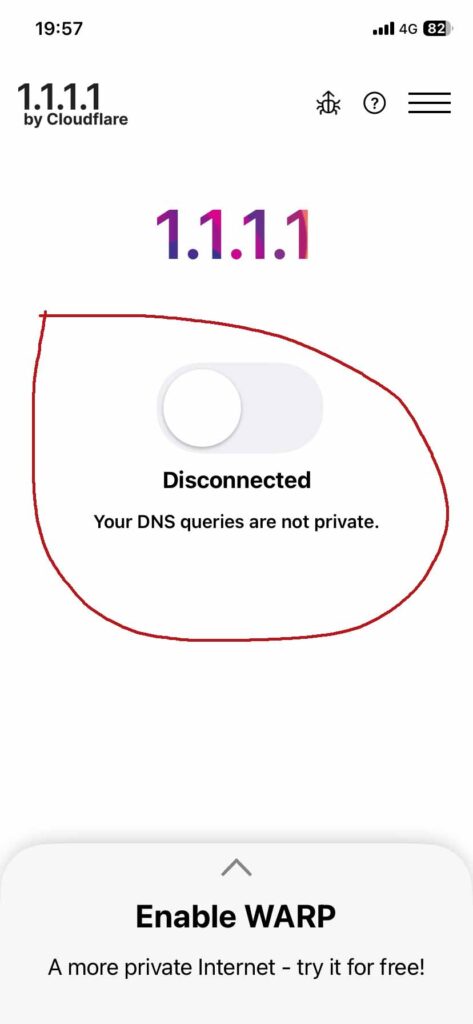 หน้าแอป 1.1.1.1 ก่อนเปิดใช้งาน VPN เพื่อเข้าเว็บส้ม เคล็ดลับไอทีโดยช่าง ซ่อมโน๊ตบุ๊คขอนแก่น